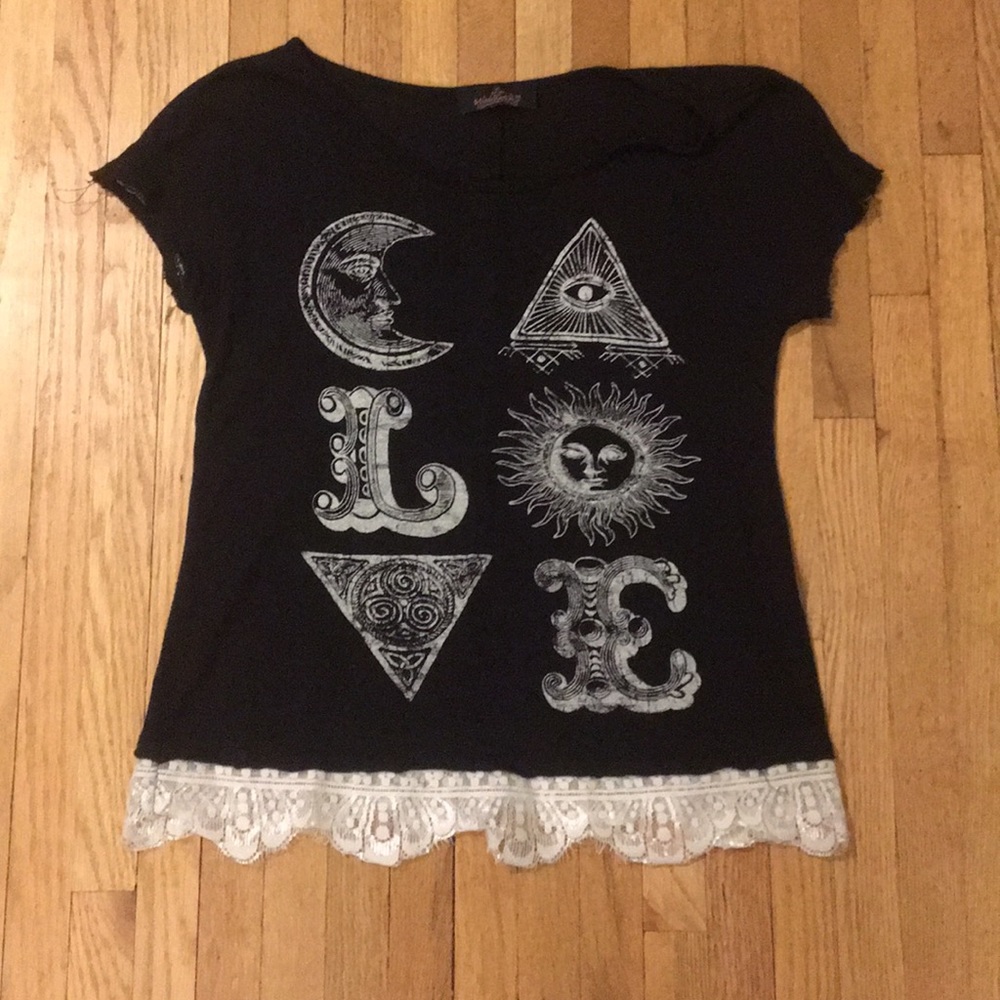 Black “Love” Tee with Lace Trim